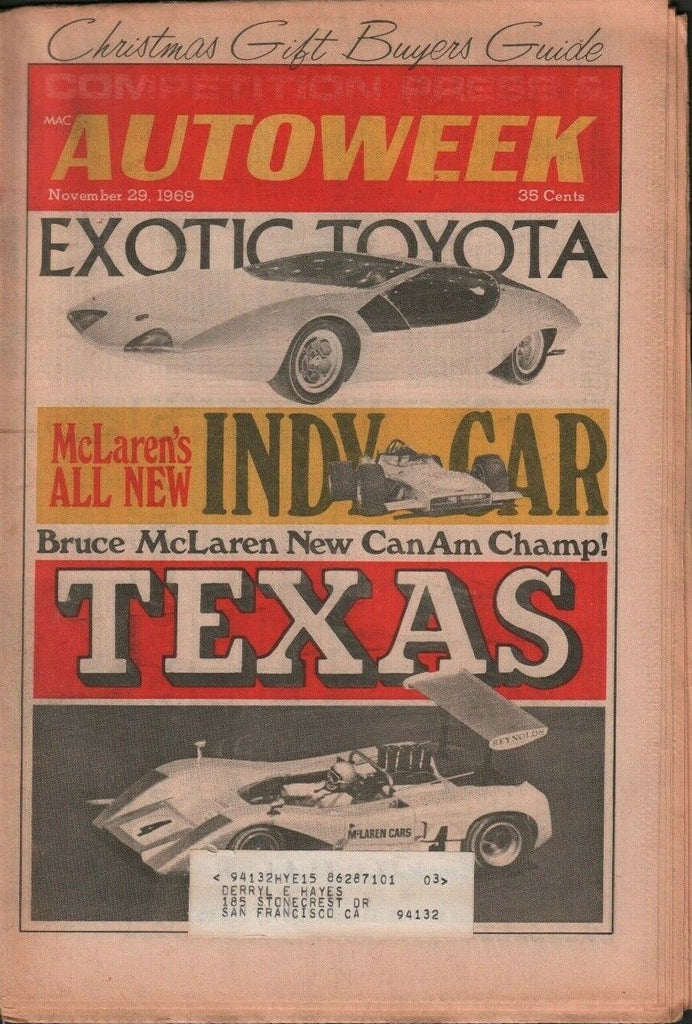 Autoweek November 29 1969 Bruce McLaren Don Bates 032619DBE