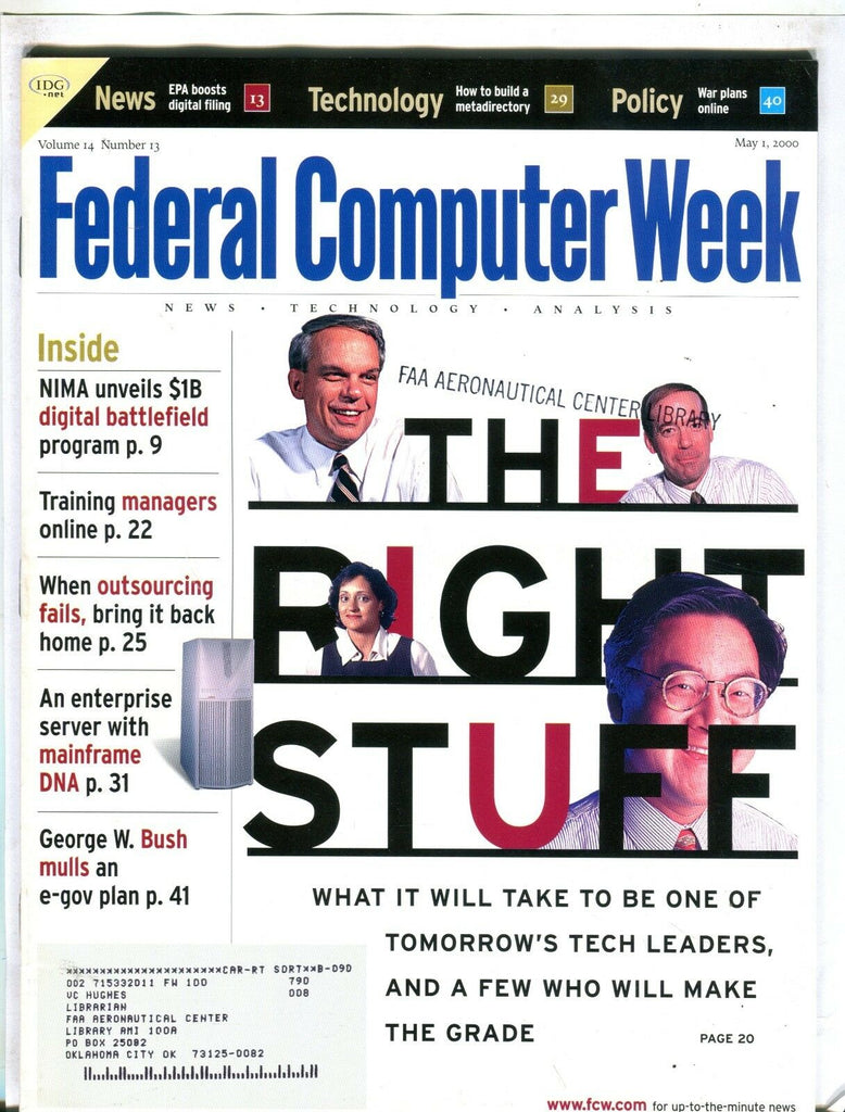 Federal Computer Week Magazine May 1 2000 EX w/ML FAA Library 102016jhe