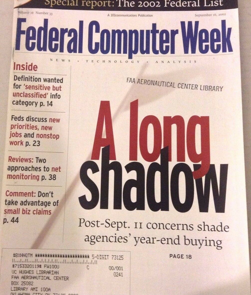 Federal Computer Weekly Magazine Post Sept 11 September 16, 2002 080117nonrh