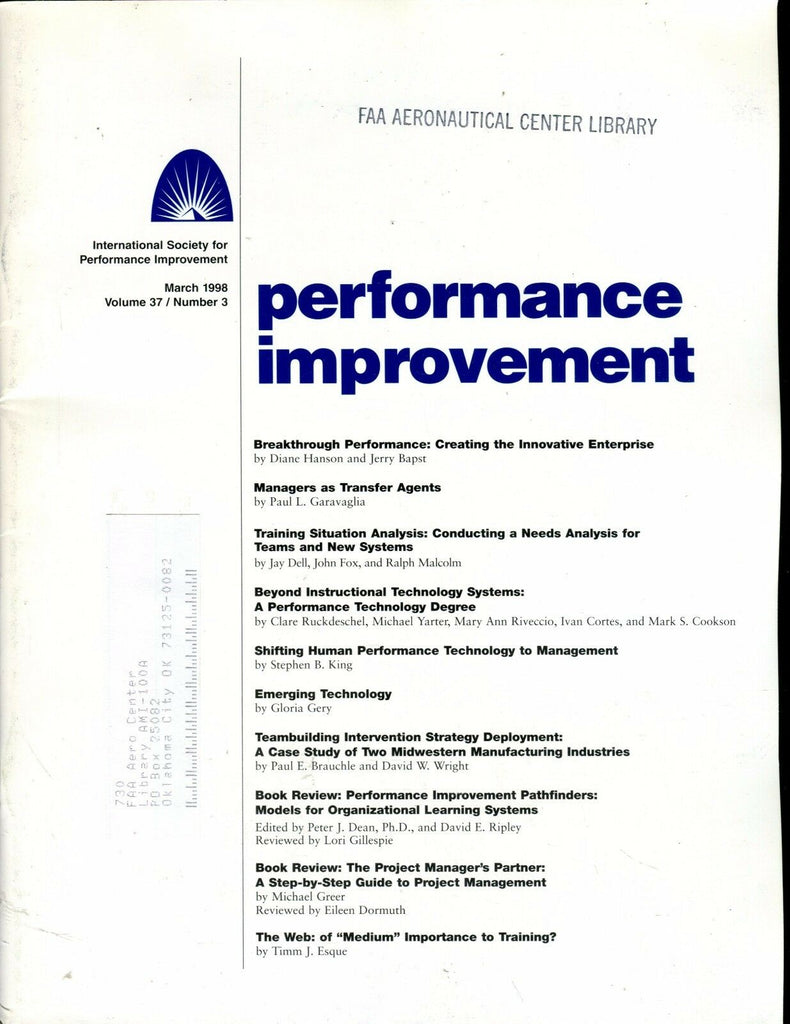 Performance Improvement Magazine March 1998 FAA EX w/ML 022417nonjhe