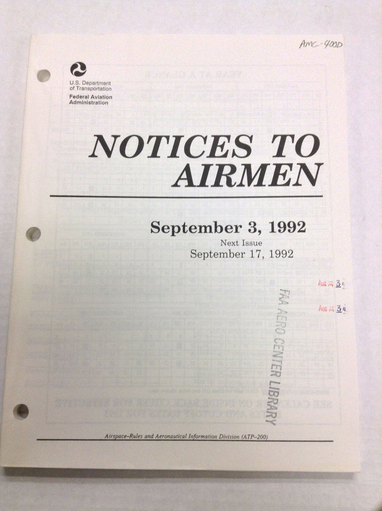 Notices To Airmen Magazine Airspace Delegated September 3, 1992 022217R