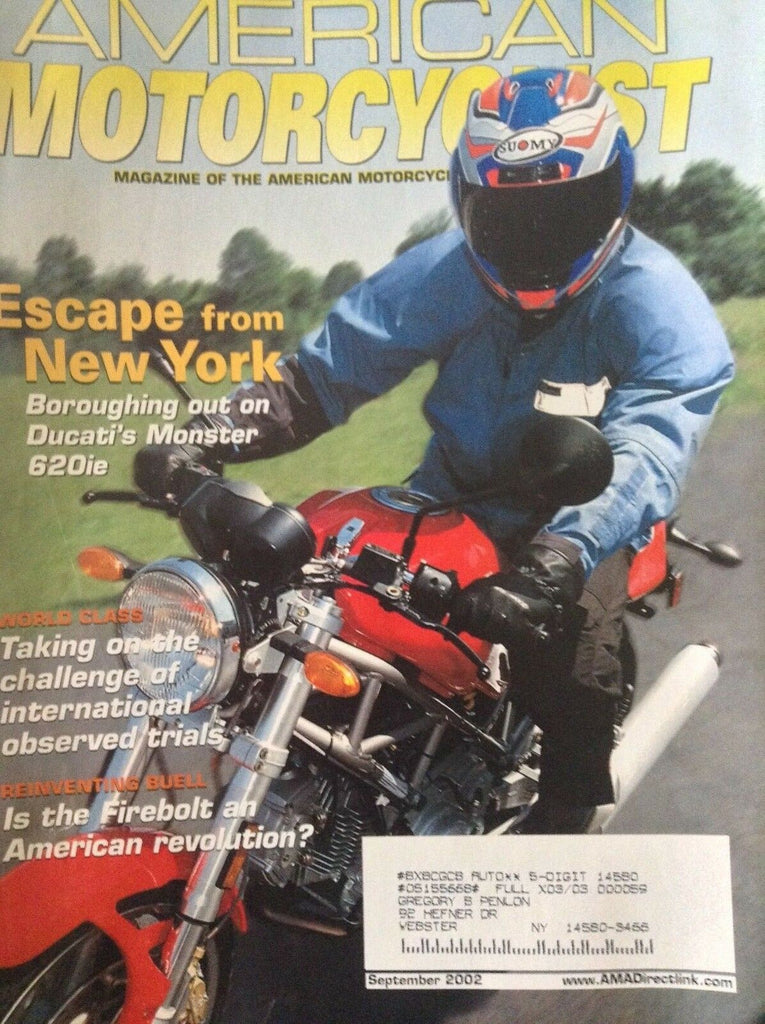 American Motorcyclist Magazine Ducati's 620ie September 2002 121418nonrh
