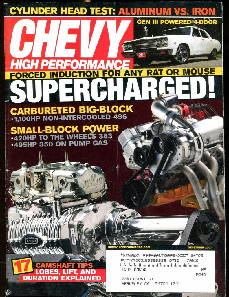 Chevy High Performance Magazine December 2007 EX w/ML 030117nonjhe