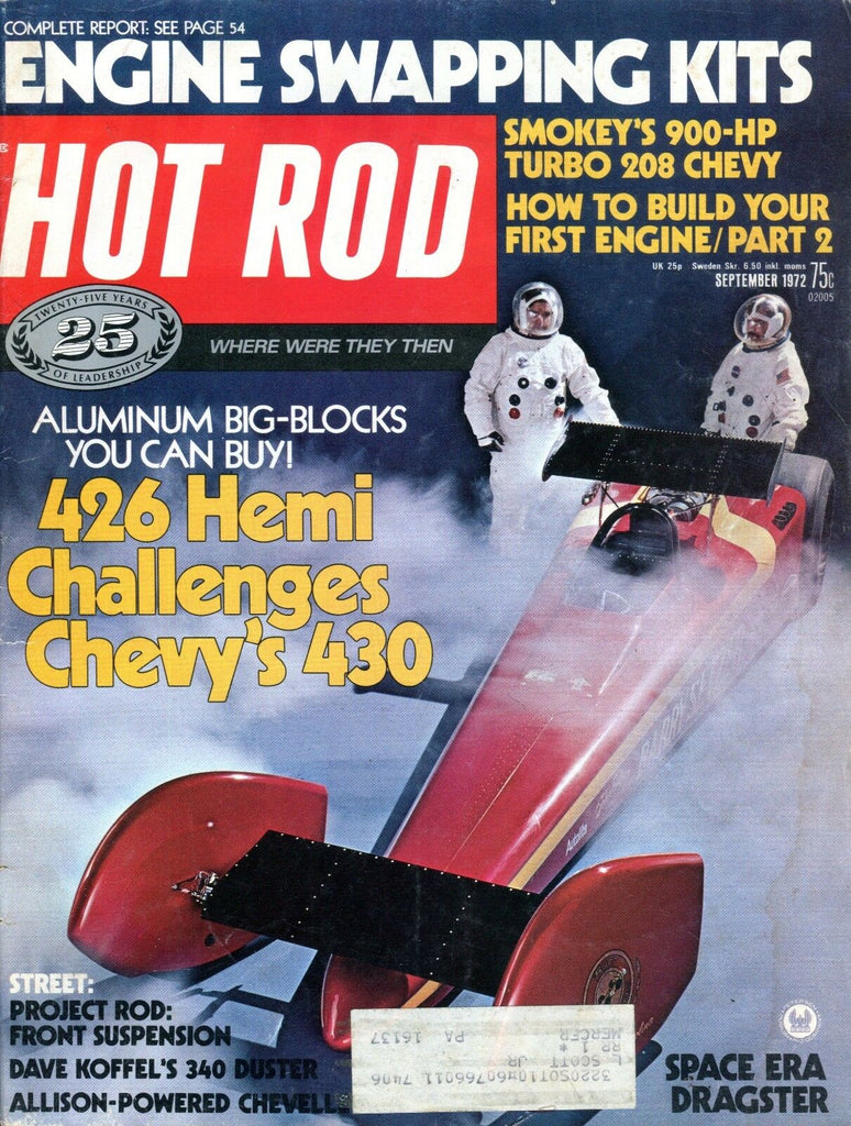 Hot Rod Magazine September 1972 Space Era Dragster VG w/ML 100316jhe
