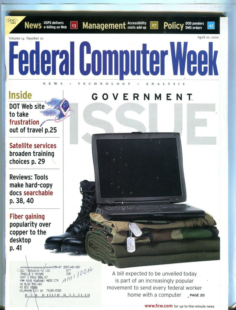 Federal Computer Week Magazine April 10 2000 EX w/ML FAA Library 102016jhe