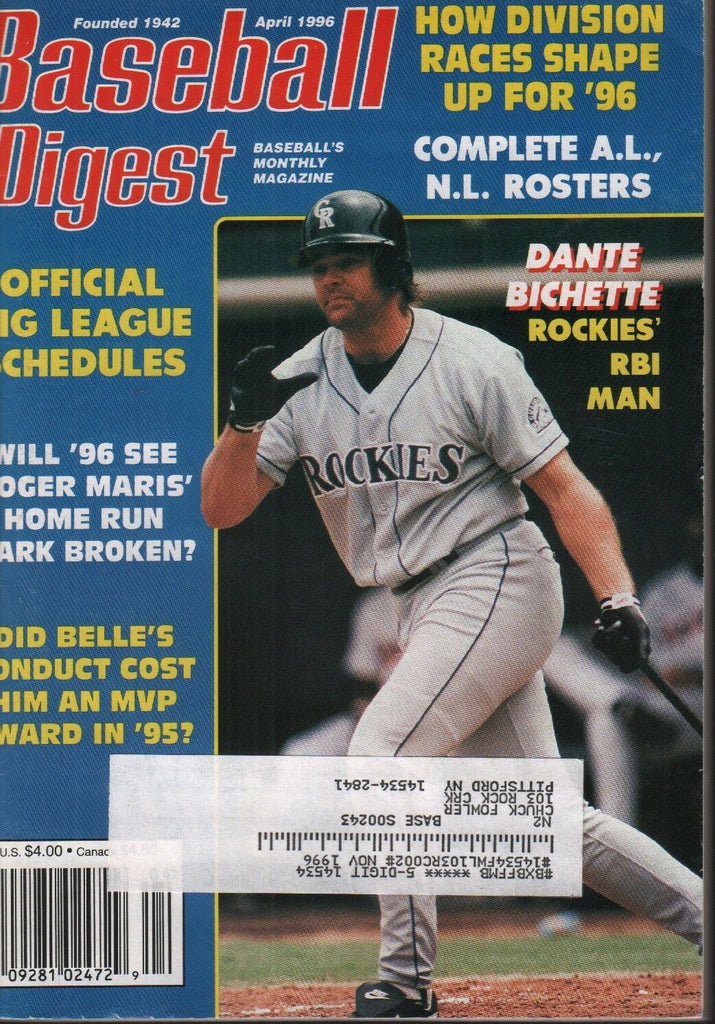 Baseball Digest April 1996 Dante Bichette Colorado Rockies 101618ame