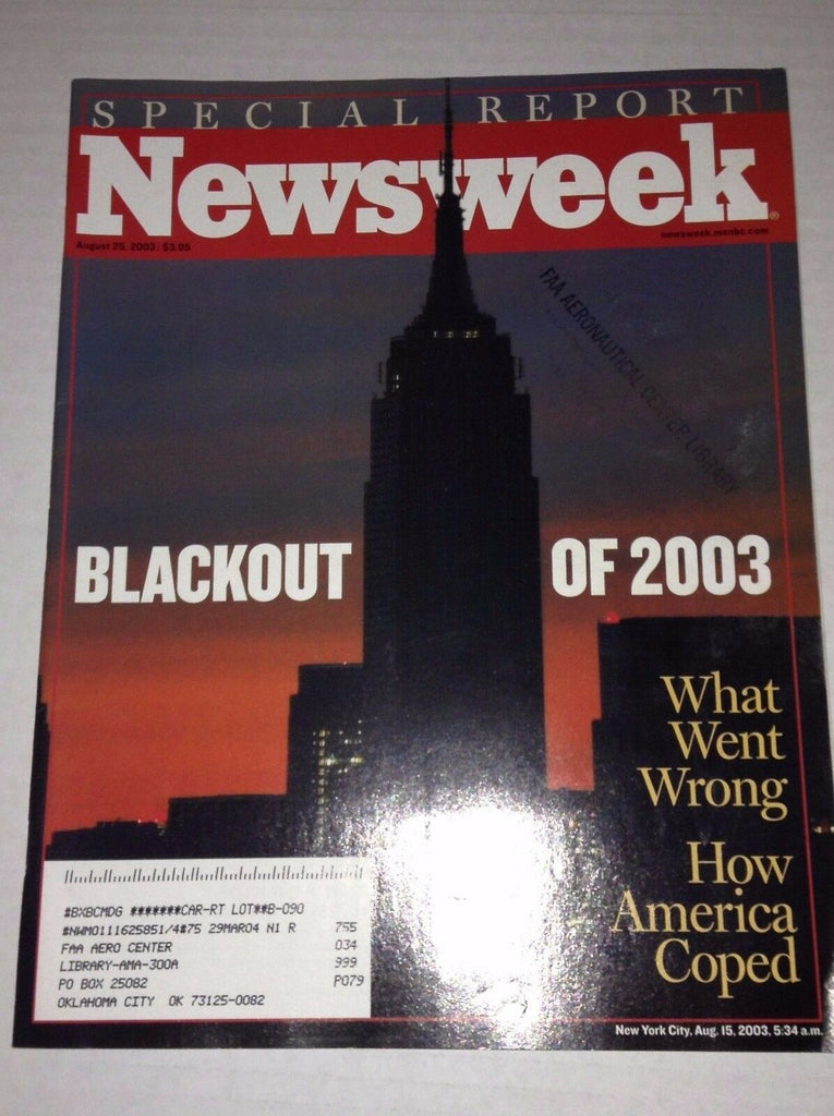 Newsweek Magazine Blackout Of 2003 August 25, 2003 FAA 022917NONRH