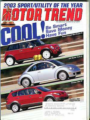 Motor Trend Magazine December 2002 Mini Cooper VW Beetle EX 020416jhe
