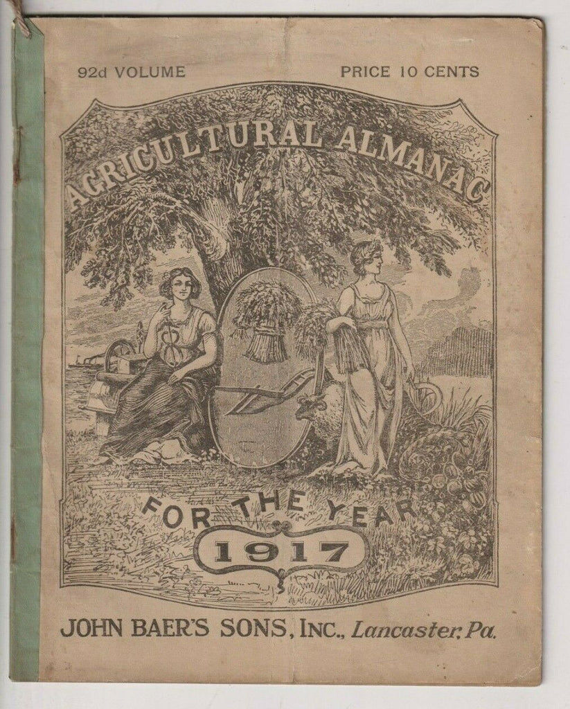 Agriculture Almanac John Baer's Sons Lancaster, PA 92nd Volume 1917 022420nonr