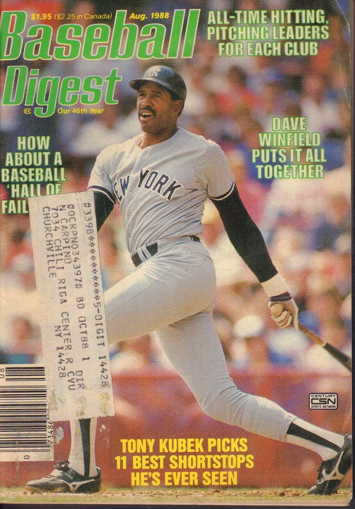 Baseball Digest Magazine August 1988 Dave Winfield 072417nonjhe
