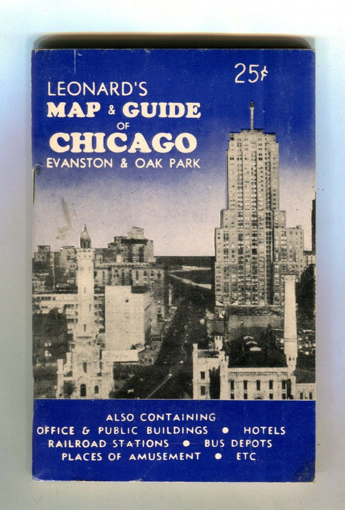Vintage Leonard's Map & Guide Of Chicago Evanston & Oak Park jhbx