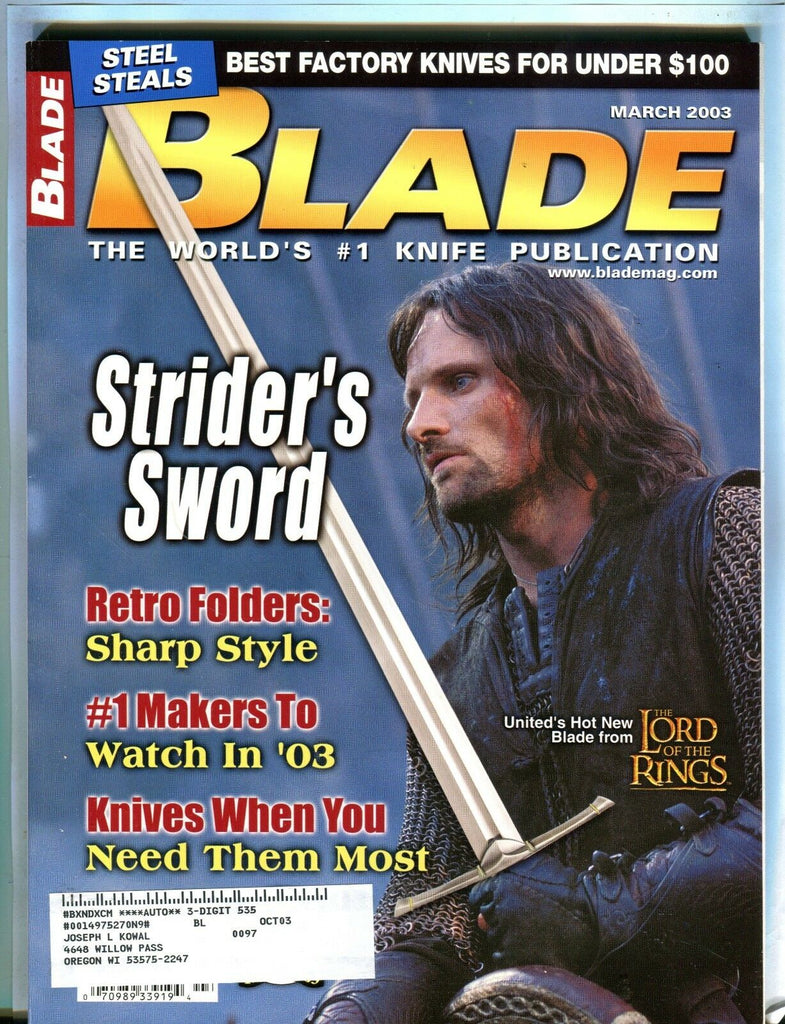 Blade Magazine March 2003 Lord Of The Rings EX w/ML 101316jhe