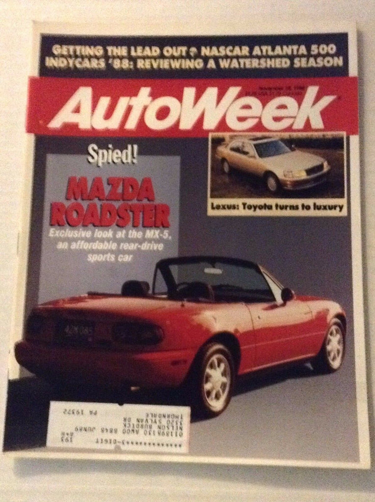 Autoweek Magazine Magazine Mazda MX-5 Roadster November 28, 1988 011717RH