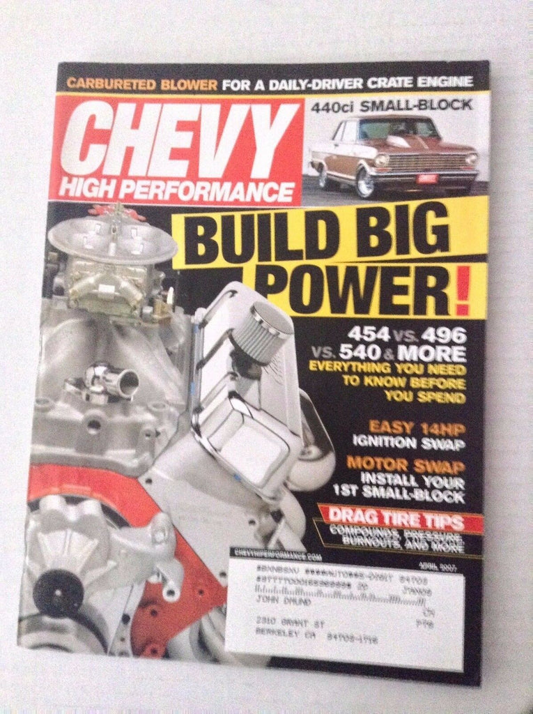 Chevy High Performance Magazine Build Big Power 454 April 2007 031417NONRH