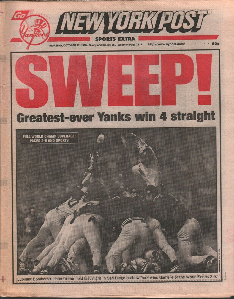 New York Post Sports Extra October 22 1998 New York Yankees Streak 020320AME