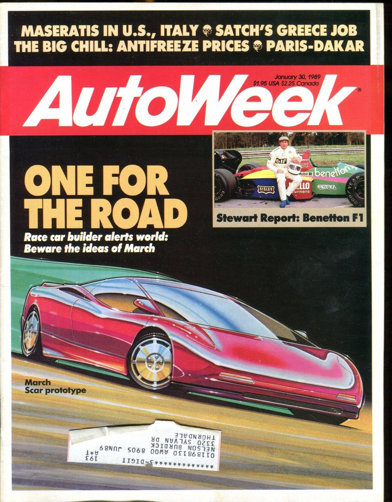 AutoWeek Magazine January 30 1989 March Scar Prototype EX w/ML 022717nonjhe