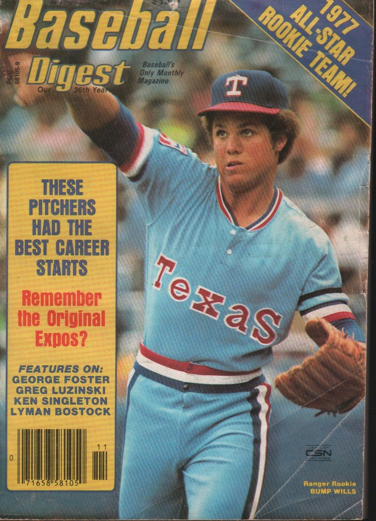 Baseball Digest November 1977 Texas Ranger Bump Wills George Foster 101618ame