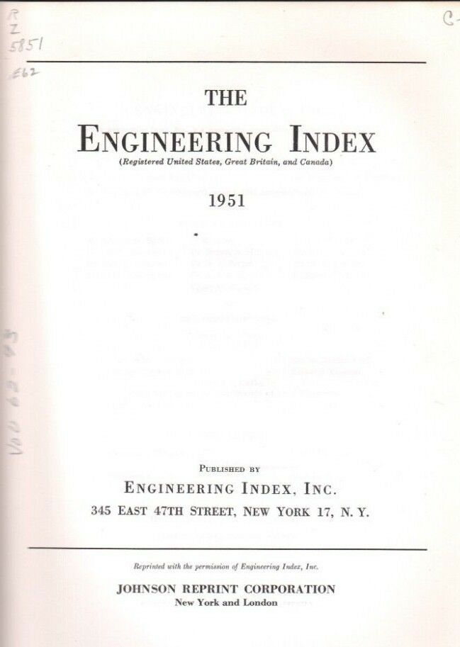 The Engineering Index 1951 American Society Mechanical Engineers FAA 111918AME