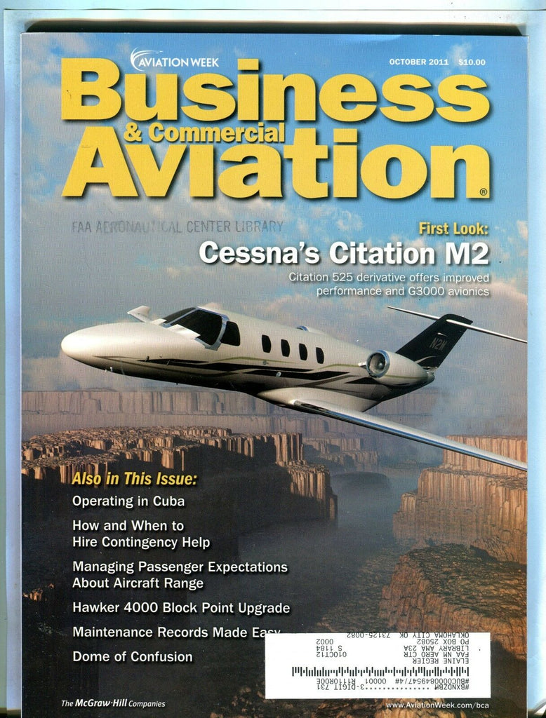 Business & Commercial Aviation Magazine Oct. 2011 EX w/ML FAA Library 102016jhe