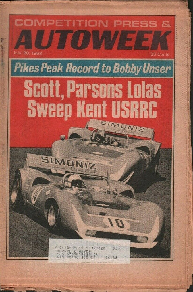 Autoweek July 20 1968 Skip Scott Chuck Parsons w/ML 032619DBE