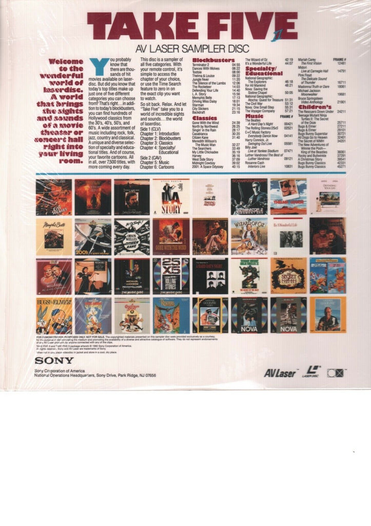 Take Five AV Sampler Disc Sony The Wizard of Oz & more Laserdisc 121418AMLD