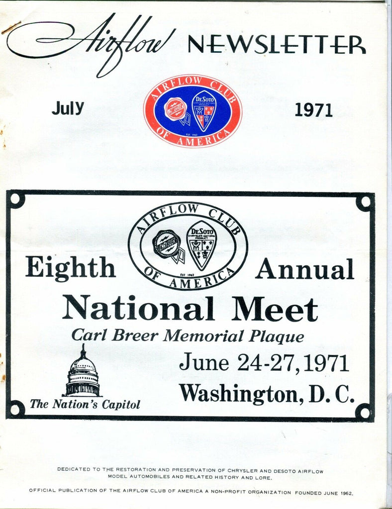 Airflow Newsletter July 1971 Chrysler DeSoto EX No ML 031017nonjhe
