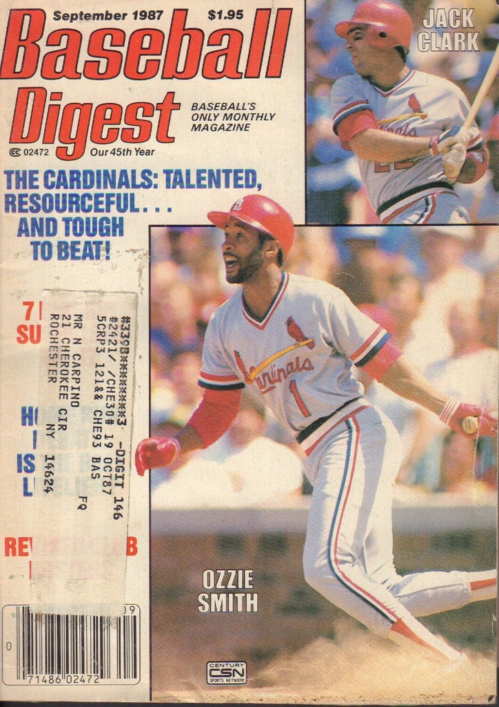 Baseball Digest Magazine September 1987 Ozzie Smith Jack Clark 072417nonjhe