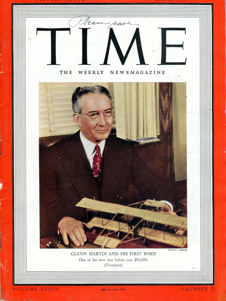 Time Magazine May 29 1939 Glenn Martin VG NO ML 093016jhe