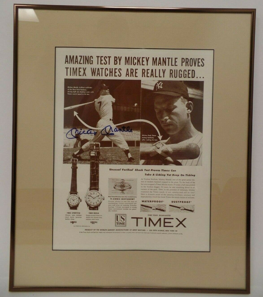 Mickey Mantle NY Yankees Signed Autographed Timex Ad 11x14 Framed COA