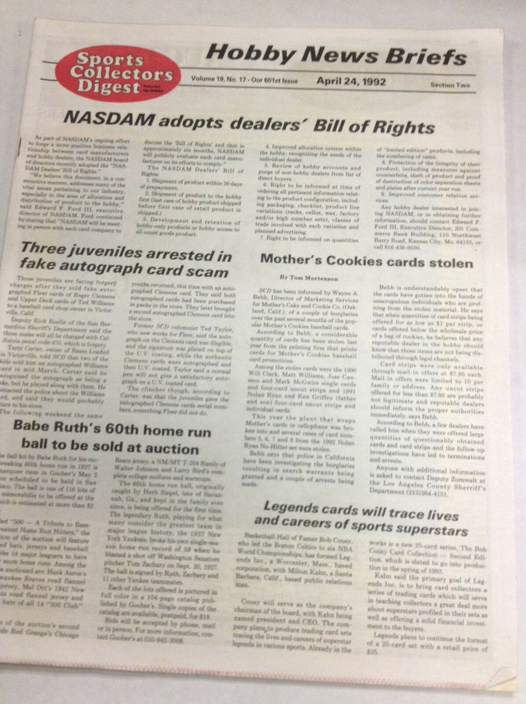 Sports Collectors Digest Magazine Nasam Adopts Bill April 24, 1992 061217nonr