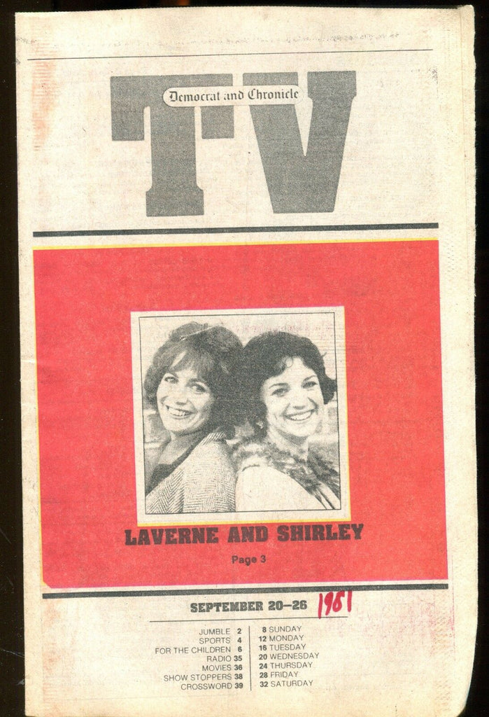 TV Democrat & Chronicle Sep. 20-26 1981 Laverne & Shirley EX 022117nonjhe