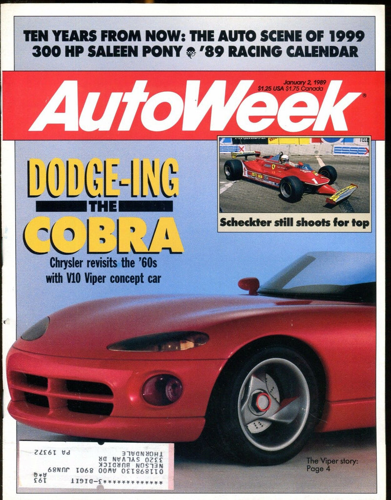 AutoWeek Magazine January 2 1989 Chrsyler Viper EX w/ML 022217nonjhe