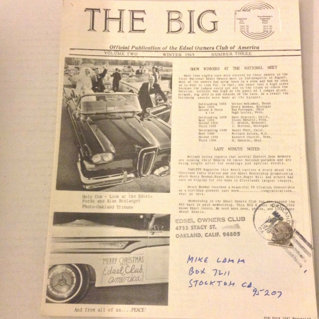 The Big Edsel Magazine Vernon McKimmey Henry Bowman Winter 1969 060217nonrh