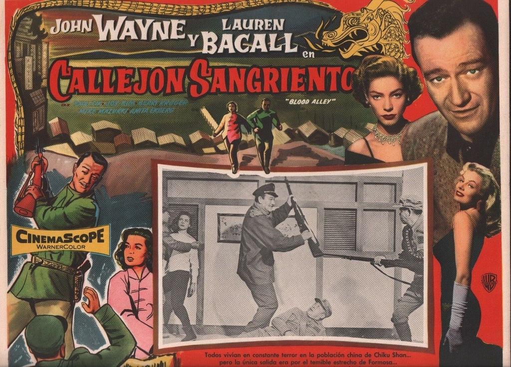 Callejon Sangriento John Wayne Lauren Bacall 16"x12.5 Mexican Lobby Card