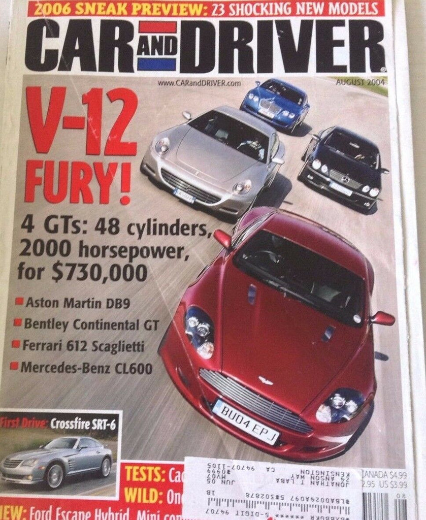 Car And Driver Magazine V12 Fury Aston Martin DB9 August 2004 080217nonrh