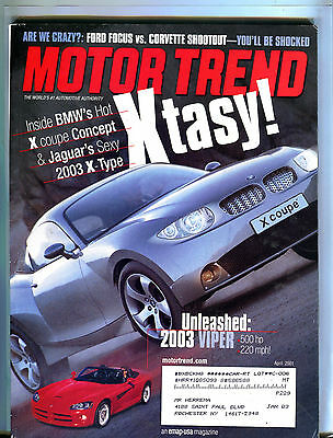 Motor Trend Magazine April 2001 BMW Jaguar Xtasy! EX 080916jhe
