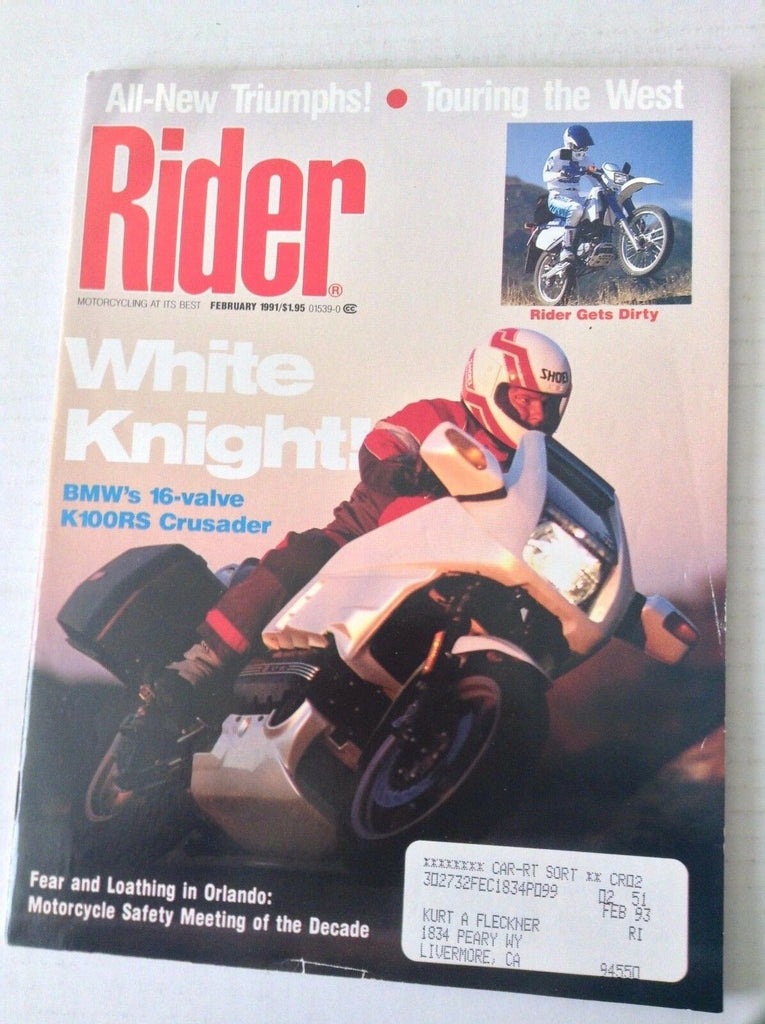 Rider Magazine BMW's K100RS Crusader Orlando February 1991 051117nonrh