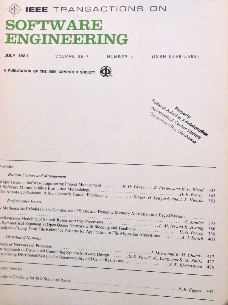 IEEE Software Engineering FAA Magazine Major Issues July 1981 051218nonrh