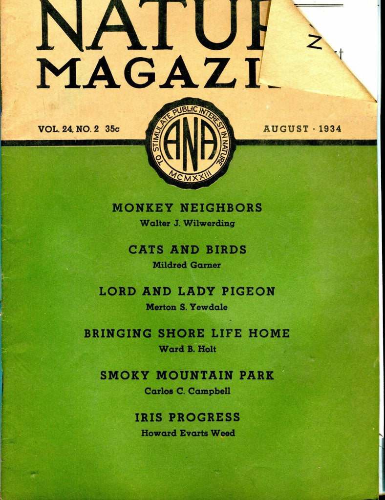 Nature Magazine August 1934 Monkey Neighbors VG No ML 020917jhe