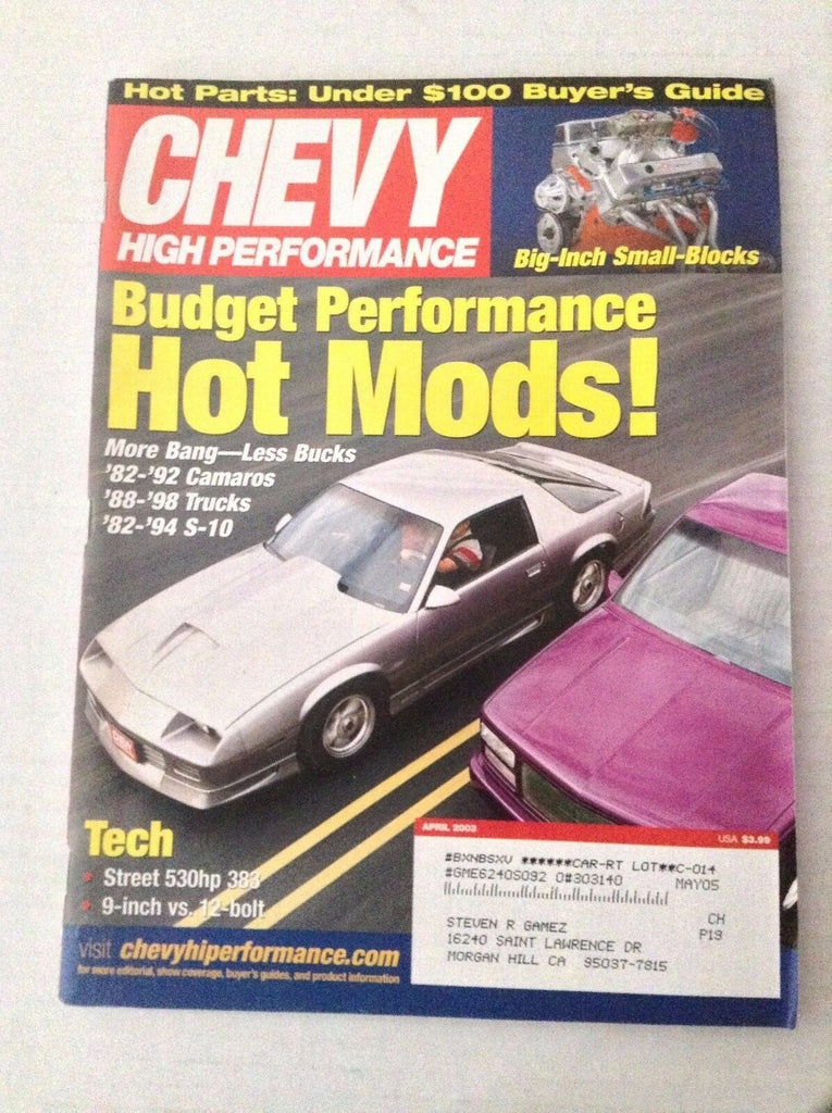 Chevy High Performance Magazine '82-'92 Camaros April 2003 031417NONRH
