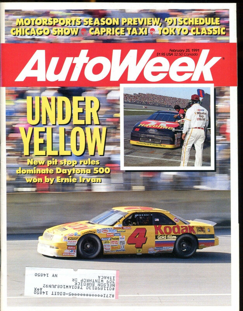 AutoWeek Magazine February 25 1991 Ernie Irvan EX w/ML 022717nonjhe