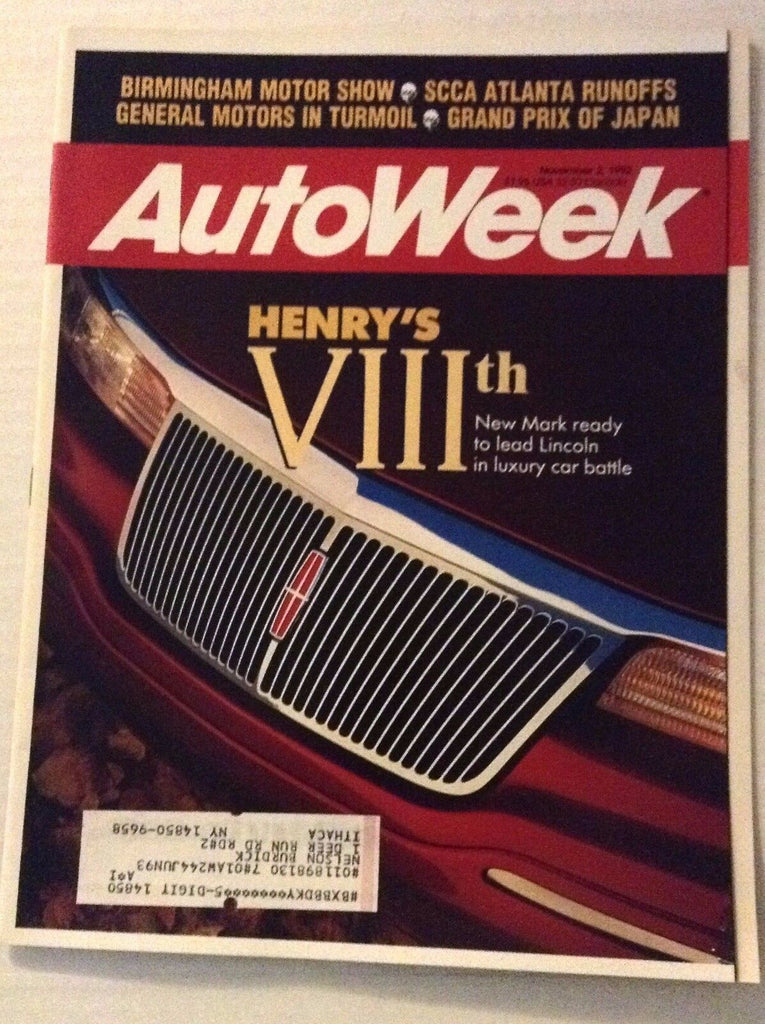 Autoweek Magazine Magazine Henry VIIIth New Mark November 2, 1992 011717RH