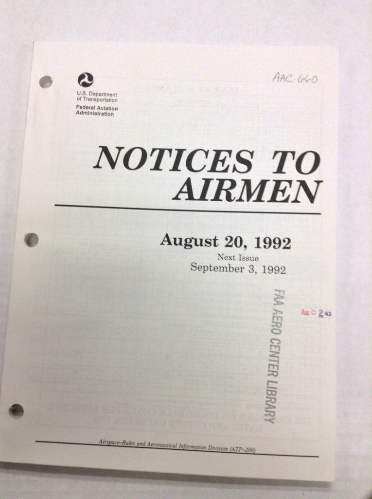 Notices To Airmen Magazine Registration Requirments August 20, 1992 022217R
