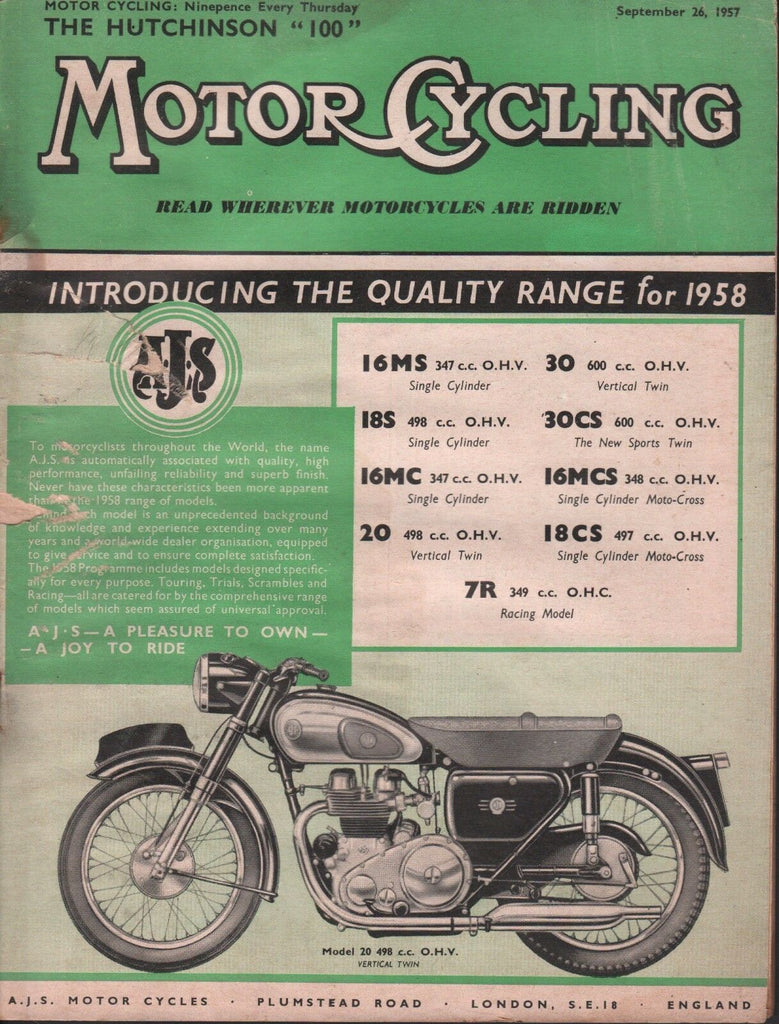 Motor Cycling September 26 1957 AJS Model 20 498,Hutchinson 071717DBE