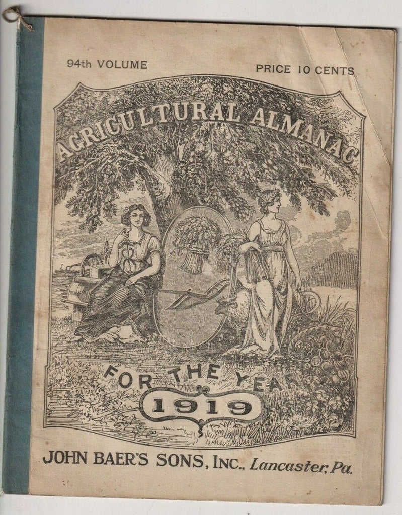 Agriculture Almanac John Baer's Sons Lancaster, PA 94th Volume 1919 022420nonr