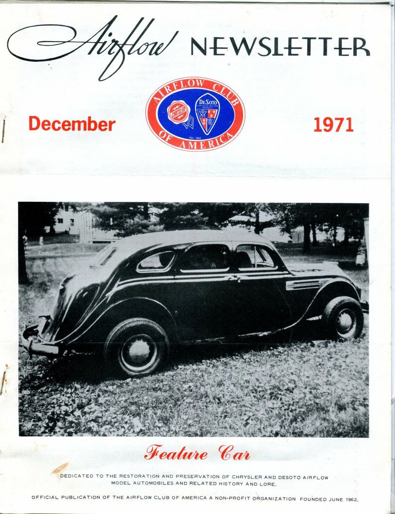 Airflow Newsletter December 1971 Chrysler DeSoto EX No ML 031017nonjhe