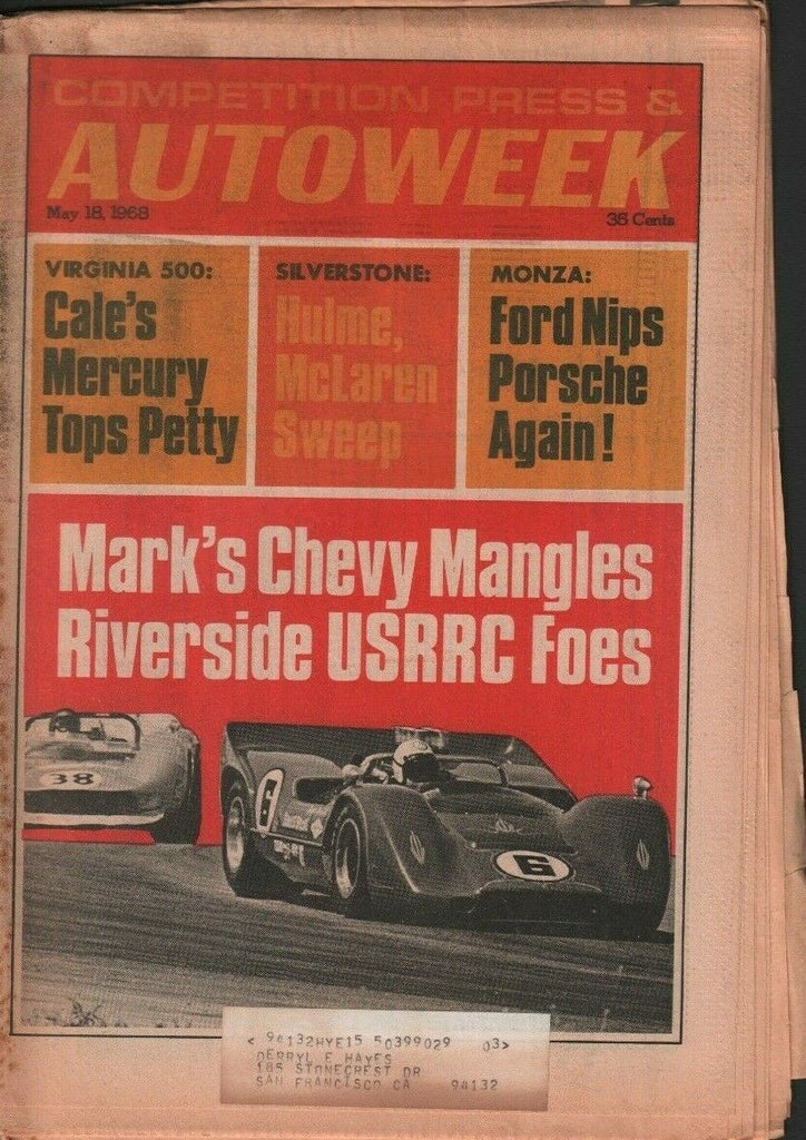 Autoweek May 18 1968 Mark Donahue Leonard janke w/ML 032619DBE