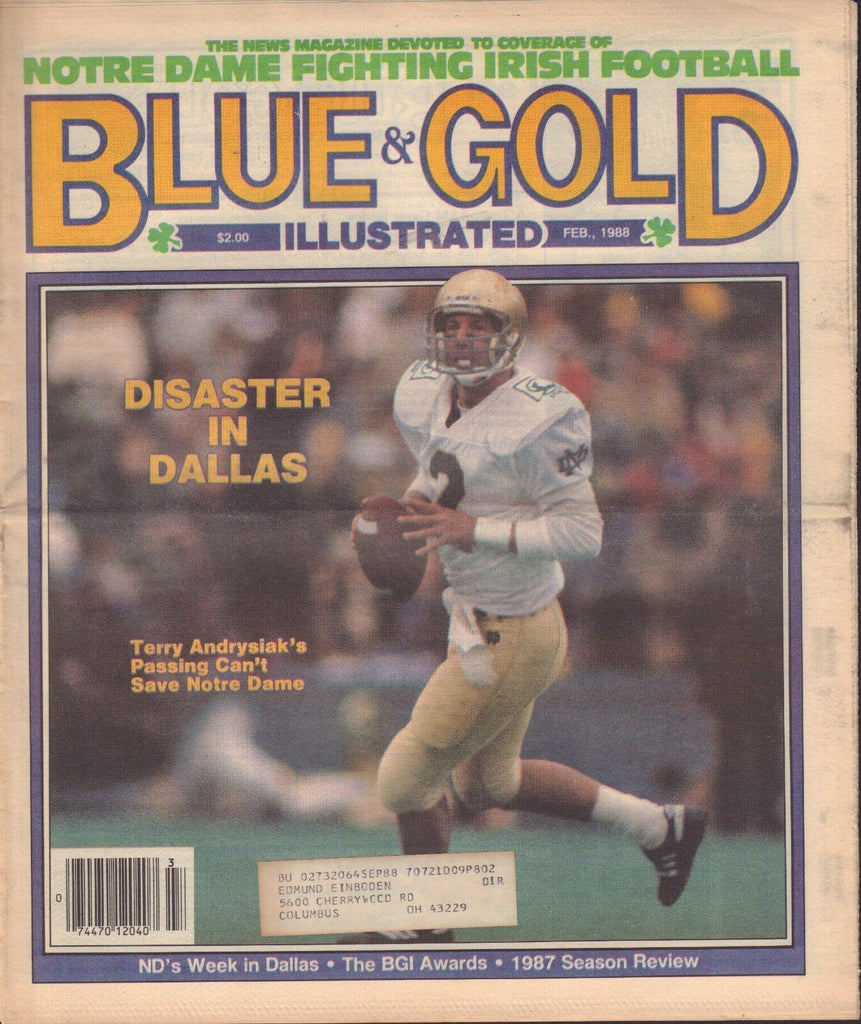 Blue & Gold Illustrated Feb. 1988 Notre Dame Terry Andrysiak 081417nonjhe