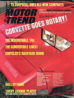 Motor Trend Magazine November 1973 Corvette Goes Rotary! EX 022316jhe