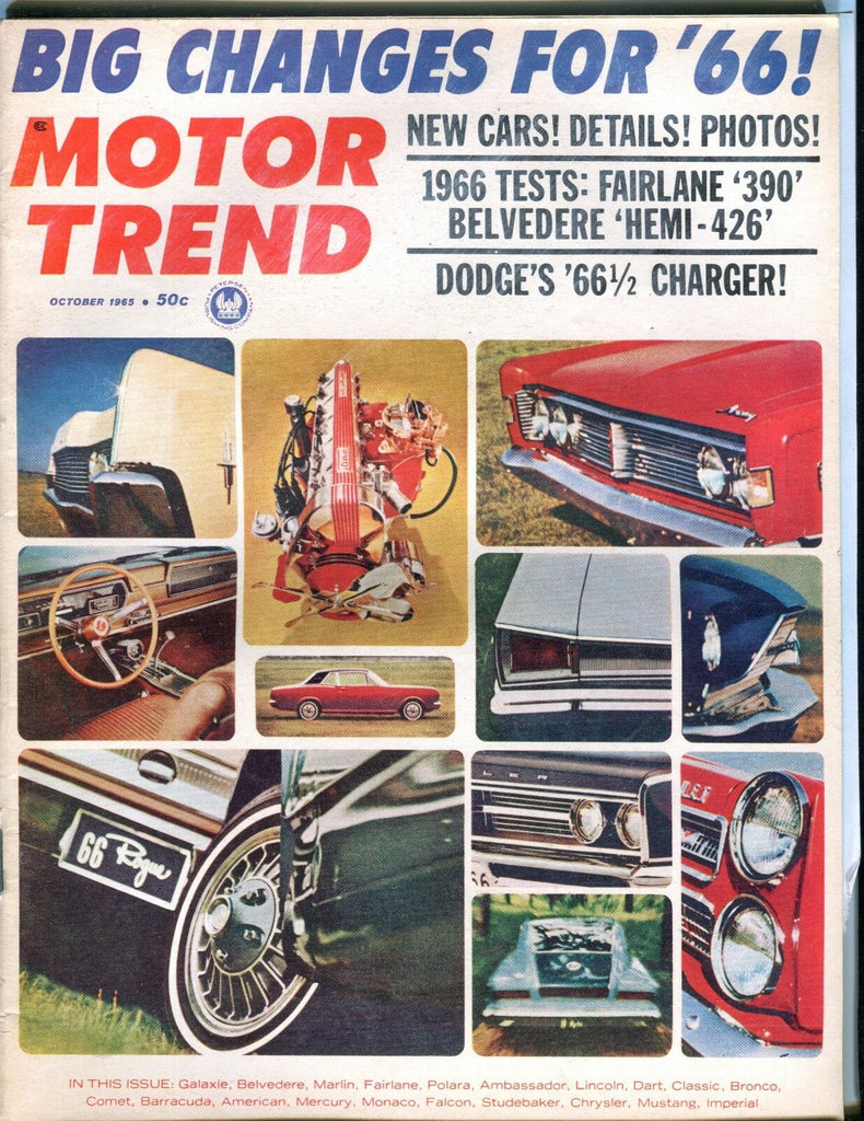 Motor Trend Magazine October 1965 Dodge '66 1/2 Charger EX 041717nonjhe